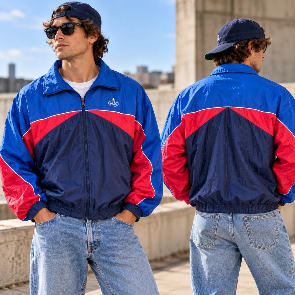 TRUE VTG 90s USA Olympic Team JCPenney Sz XL Colorblock Windbreaker Track Jacket